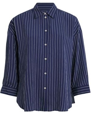 ME+EM Cotton Voile Cropped-Sleeve Shirt - Blue