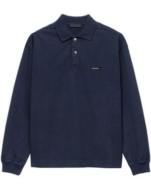 Prada Cotton Long-Sleeve Polo Shirt - Blue