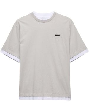Prada Cotton Layered Triangle T-Shirt - White