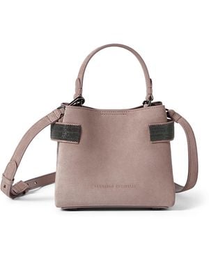 Brunello Cucinelli Small Suede Essence Top-Handle Bag - Purple