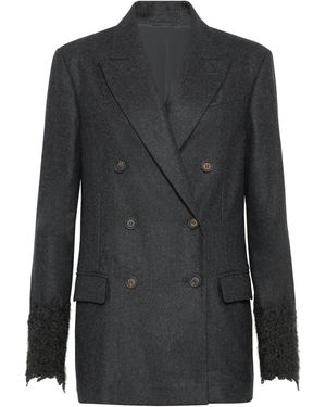 Brunello Cucinelli Lace-Detail Double-Breasted Blazer - Black