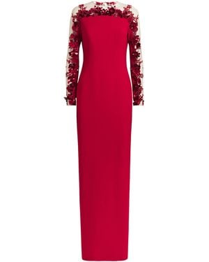 Pamella Roland Crepe Embellished Gown - Red