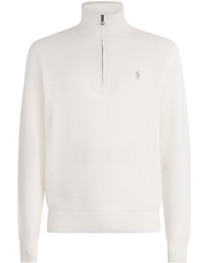 Polo Ralph Lauren Mesh Cotton Quarter-Zip Sweater - White