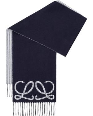 Loewe Silk-Cashmere Reversible Logo Scarf - Blue