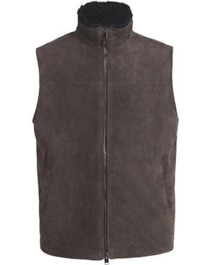 Canali Suede Shearling-Collar Padded Gilet - Brown