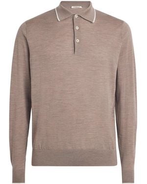 FIORONI CASHMERE Virgin Wool Long-Sleeve Polo Shirt - Brown