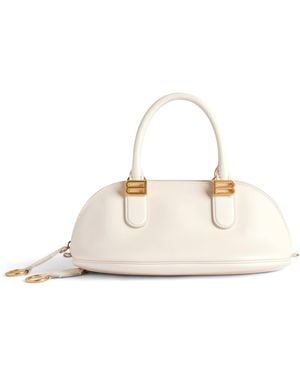 Balenciaga Mini Leather Bolero Bowling Bag - Natural