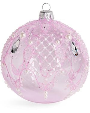 Harrods Glass Glitter Criss-Cross Bauble - Pink