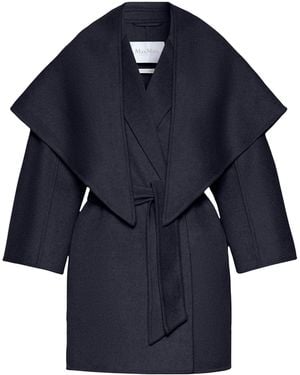 Max Mara Cashmere Short Wrap Coat With Scarf - Blue