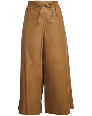Yves Salomon Leather Wide-Leg Pants - Brown
