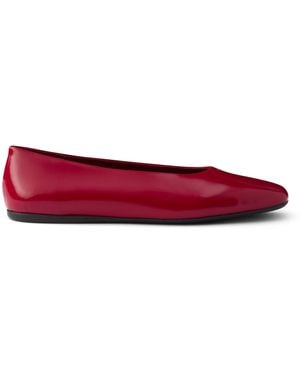 Prada Leather Logo Ballet Flats - Red