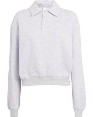 Skims Cotton-Blend Fleece Polo Sweatshirt - White