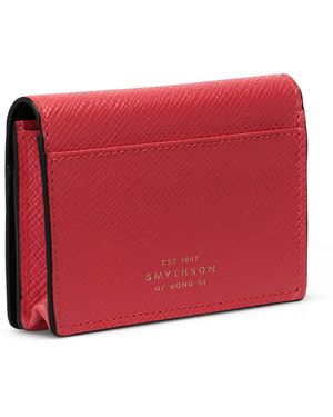 Smythson Leather Panama Folded Card Holder - Red