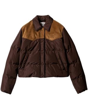 Miu Miu Leather-Trim Down-Filled Jacket - Brown