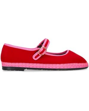 Flabelus Velvet Aurelie Mary Jane Flats - Red