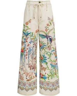 Etro Bow-Tie Botanical Wide-Leg Jeans - White