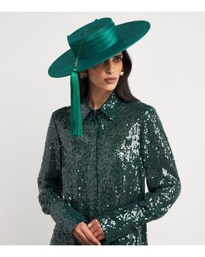 Emily London Jewelled-Tassel Bow Hat - Green