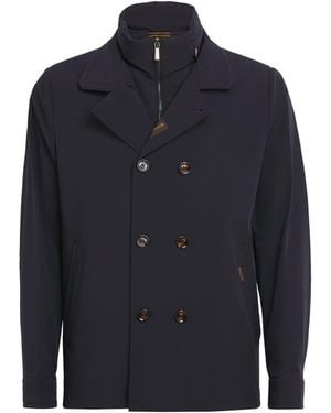 Moorer Water-Repellent Volmer-Kn Pea Coat - Blue