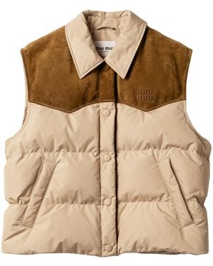 Miu Miu Leather-Trim Down-Filled Gilet - Brown