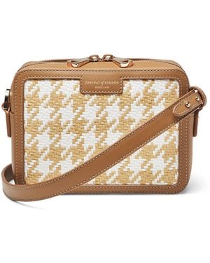 Aspinal of London Houndstooth Raffia Leather Camera Bag - Brown