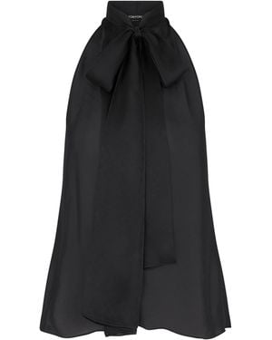 Tom Ford Silk Halterneck Tie-Detail Top - Black