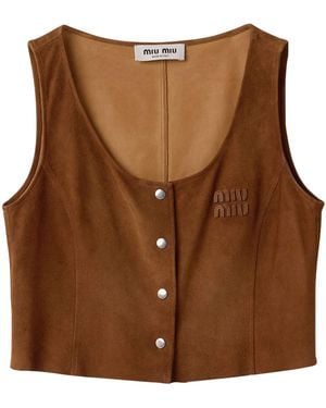Miu Miu Waxed Suede Cropped Top - Brown