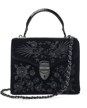 Aspinal of London Midi Velvet Embroidered Mayfair Top-Handle Bag - Black