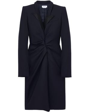 McQueen Wool Twisted-Lapel Coat - Blue