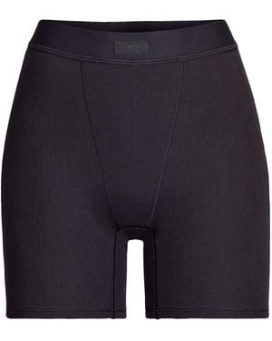 Skims Cotton-Blend Ribbed Boxer Shorts - Blue
