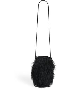 Yves Salomon Long-Haired Shearling Phone Pouch - Black