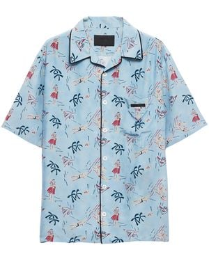 Prada Floral Print Bowling Shirt - Blue