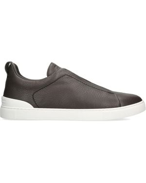 ZEGNA Leather Triple Stitch Trainers - Brown
