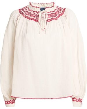 Polo Ralph Lauren Cotton-Linen Embroidered Mora Blouse - Pink