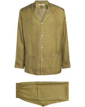 Olivia Von Halle Silk Twill Polka Dot Laurent Pajama Set - Green