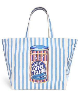 Harrods Cotton Canvas Coffee Tote Bag - Blue