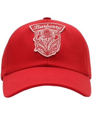 Burberry Cotton Gabardine Thistle Shield Cap - Red