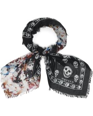 McQueen Modal-Silk Confetti Skull Scarf - Black