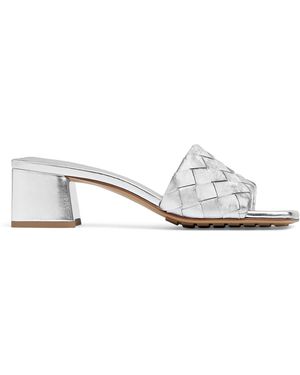 Bottega Veneta Metallic Leather Parco Mules 45 - White