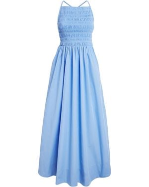 Ganni Organic Cotton Shirred Maxi Dress - Blue