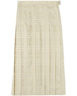 Burberry Silk Pleated Midi Skirt - Natural