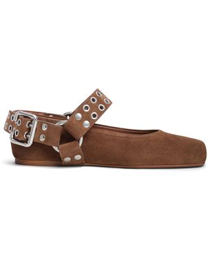 Alaïa Suede Studded Ballet Flats - Brown