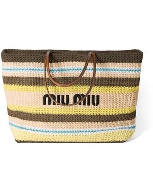 Miu Miu Woven Raffia-Effect Tote Bag - Metallic