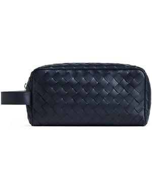 Bottega Veneta Leather Intrecciato Wash Bag - Blue