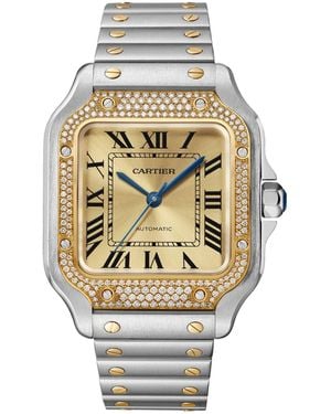 Cartier Stainless Steel And Diamond Santos De Watch - Metallic