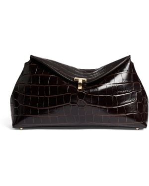 TOTEME Croc-Embossed Leather T-Lock Clutch Bag - Black