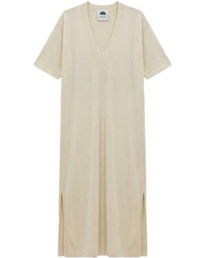 Shelep Merino-Silk V-Neck Kaftan - Natural