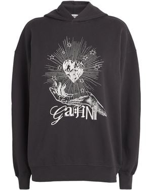 Ganni Embroidered Isoli Heart Hoodie - Black