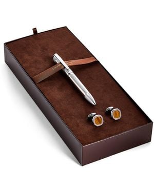 Tateossian Palladium-Plated Pen And Cufflinks Set - Brown