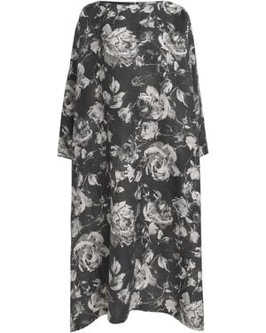 Eskandar Linen Floral Scoop-Neck Midi Dress - Grey