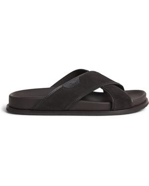 Brioni Suede Crossover Slides - Black
